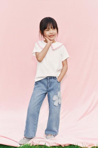 WIDE-LEG JEANS WITH FLOWERS - Blue by Zara