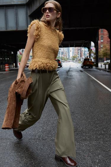 PAPER BAG TROUSERS WITH BELT - Greenish by Zara