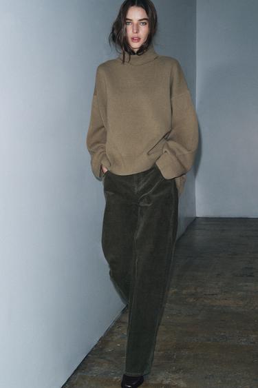 ZW COLLECTION CORDUROY TROUSERS - Mid-green by Zara