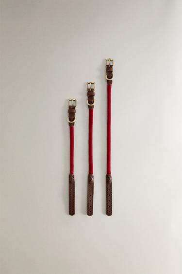 LEATHER AND ROPE DOG COLLAR - Red by Zara - Image 0