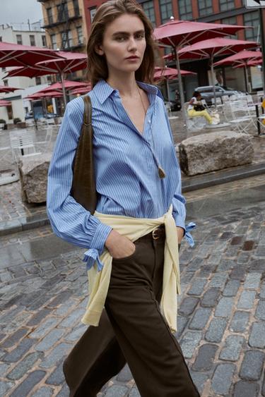 POPLIN SHIRT WITH TIES - Blue/White by Zara
