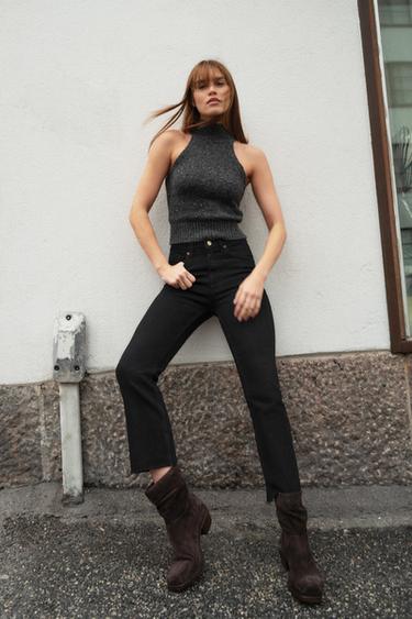 HALTER TOP WITH WOOL - Anthracite grey by Zara