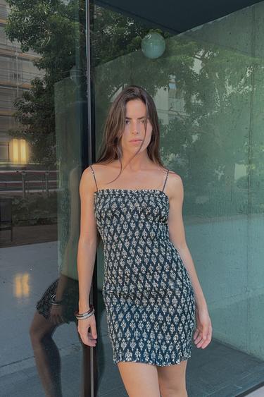 SMOCKED PRINTED MINI DRESS - Blue/White by Zara - Image 0