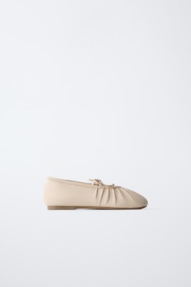 LEATHER BALLET FLATS - Sand Brown by Zara