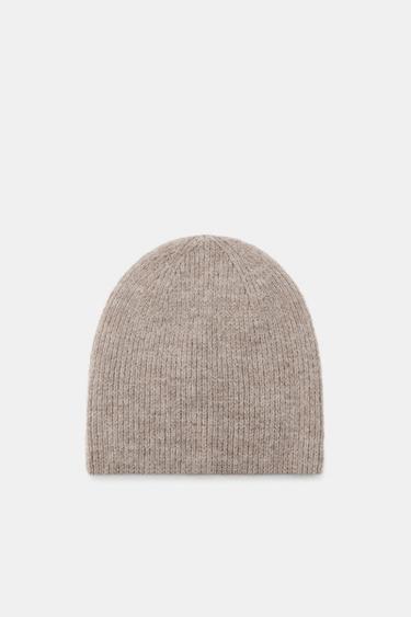 RIBBED KNIT BEANIE HAT - camel by Zara