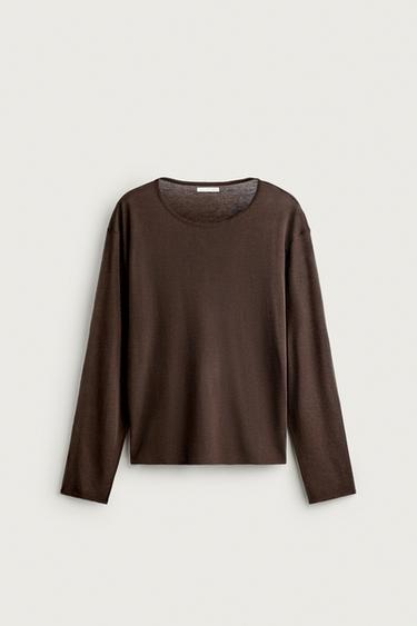 SEMI-SHEER KNIT T-SHIRT - Brown by Zara