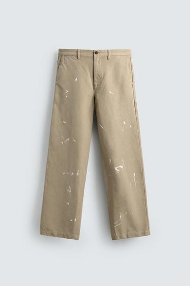 SPLASH PRINT STRAIGHT-LEG CHINOS - Beige by Zara