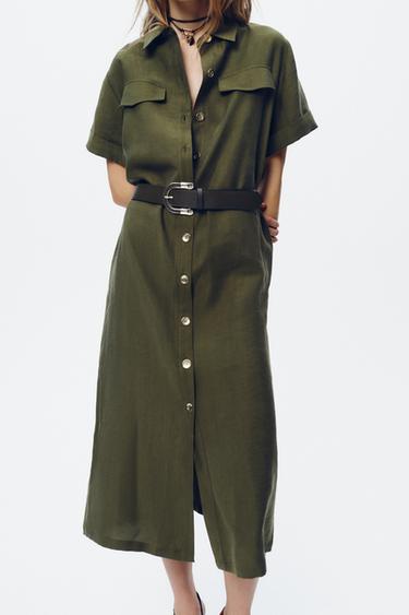 MIDI DRESS WITH BELT - Khaki by Zara
