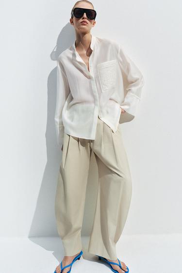 ZW COLLECTION EMBROIDERED POCKET SHIRT - White by Zara