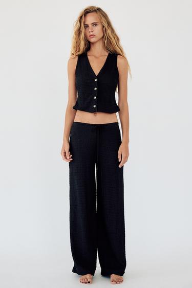 TEXTURED STRAIGHT-FIT TROUSERS - Black by Zara