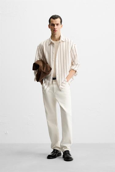 STRIPED FLOWING SHIRT - Beige by Zara