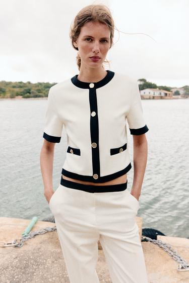 CONTRAST TRIM SHORT SLEEVE BLAZER - Oyster-white by Zara