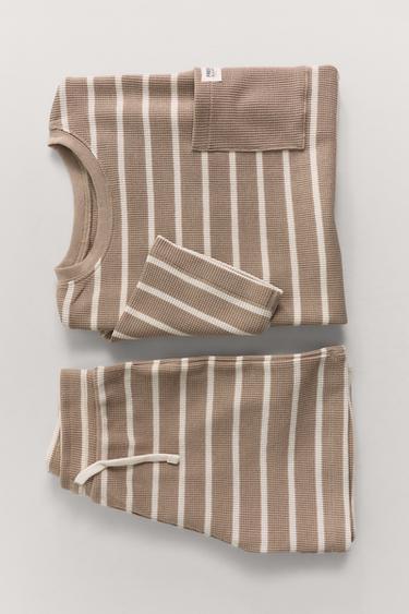 6-14 YEARS/ STRIPED WAFFLE-KNIT PYJAMAS - Brown by Zara