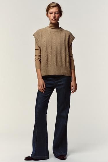 CABLE KNIT JUMPER WAISTCOAT - Light camel by Zara