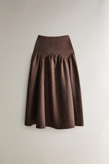MIDI SKIRT WITH YOKE DETAIL - Brown by Zara - Image 0