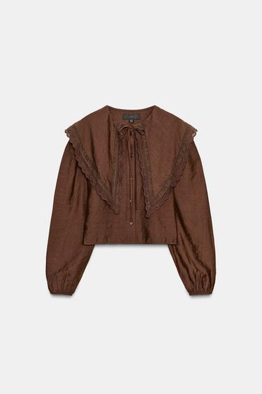 FLOWING SHIRT WITH PETER PAN COLLAR - Dark brown by Zara