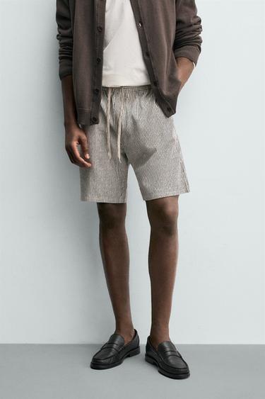 VISCOSE/LINEN RELAXED FIT BERMUDA SHORTS - striped by Zara