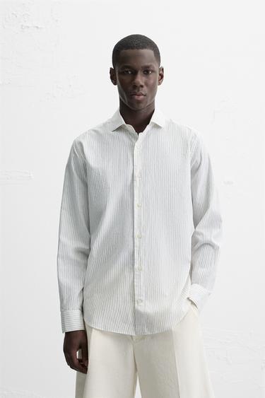 STRIPED TEXTURED SHIRT - White / Green by Zara