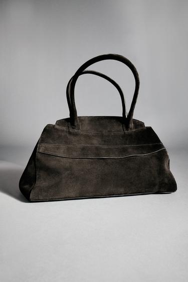 SPLIT SUEDE SHOULDER BAG - Grey by Zara