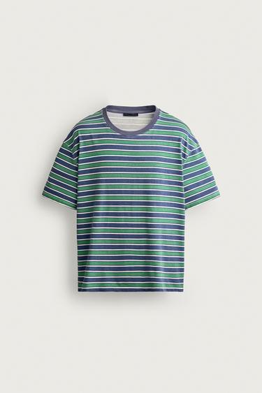 STRIPED CROPPED FIT T-SHIRT - Green by Zara