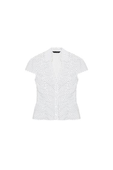 POPLIN TOP WITH GATHERING - Black / White by Zara