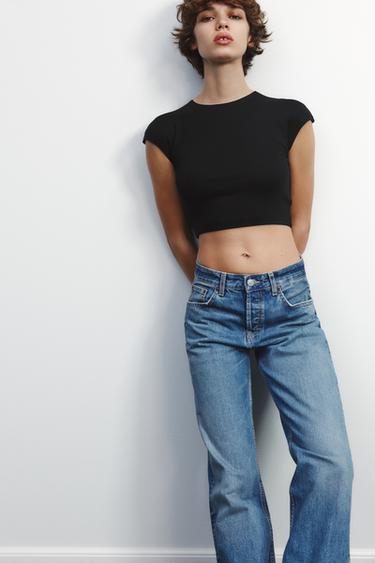 COTTON MODAL CROP T-SHIRT - Black by Zara