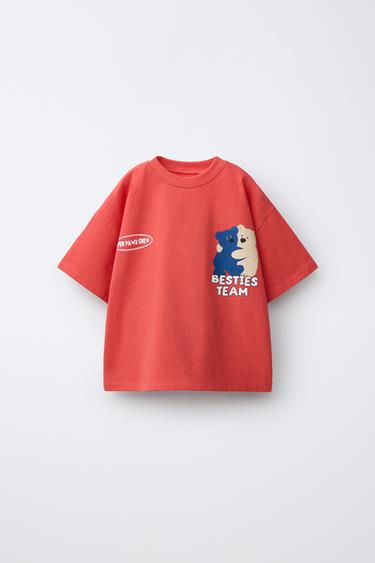 BEAR PRINT T-SHIRT - Red / Coral by Zara