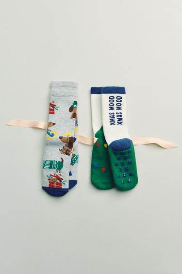 2-PACK OF NON-SLIP PUPPY AND TREE SOCKS - Green by Zara