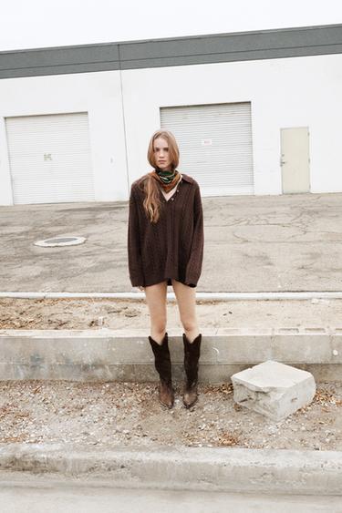 CABLE KNIT POLO SHIRT - Brown by Zara - Image 0