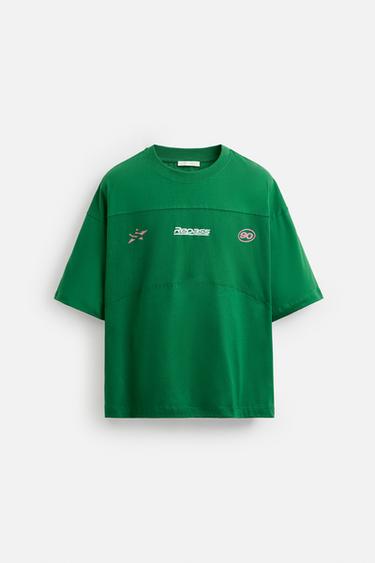 T-SHIRT WITH MESH STRIPE - Green by Zara