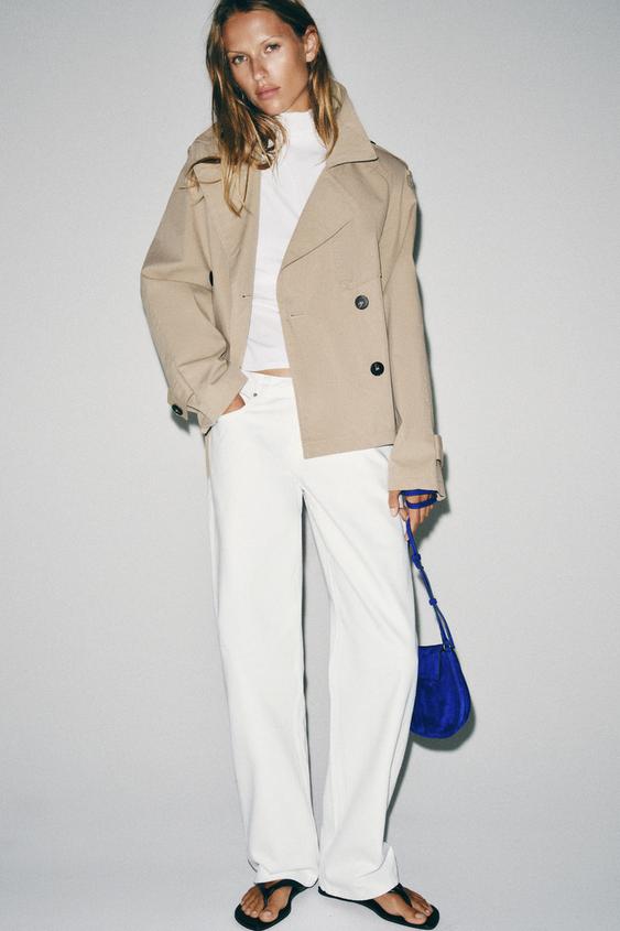 SHORT TRENCH JACKET WITH SHOULDER PADS AND BELT - Light camel by Zara - Image 0