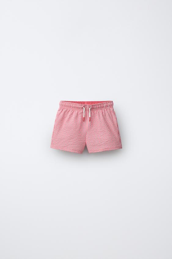 1-6 YEARS/ STRIPED SEERSUCKER SWIM SHORTS - Coral by Zara - Image 0