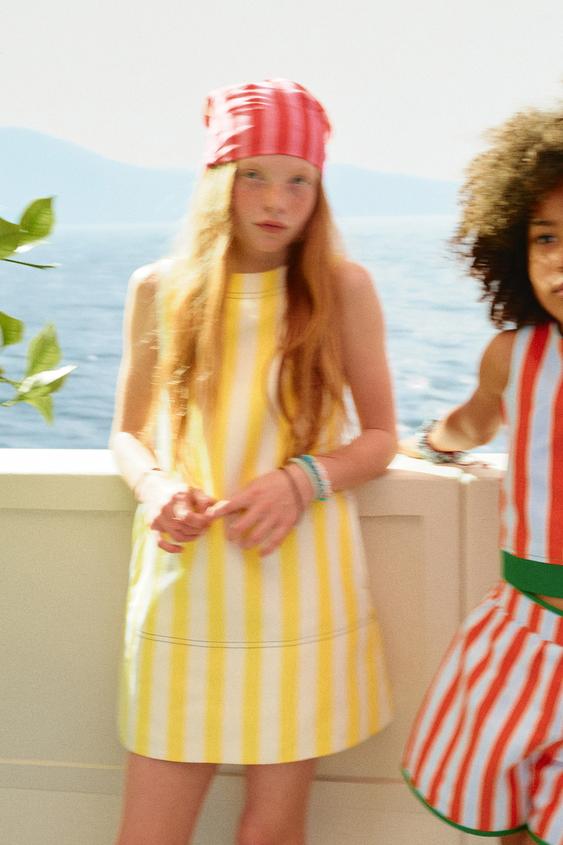 STRIPED DRESS WITH CONTRAST TOPSTITCHING - Printed by Zara - Image 0