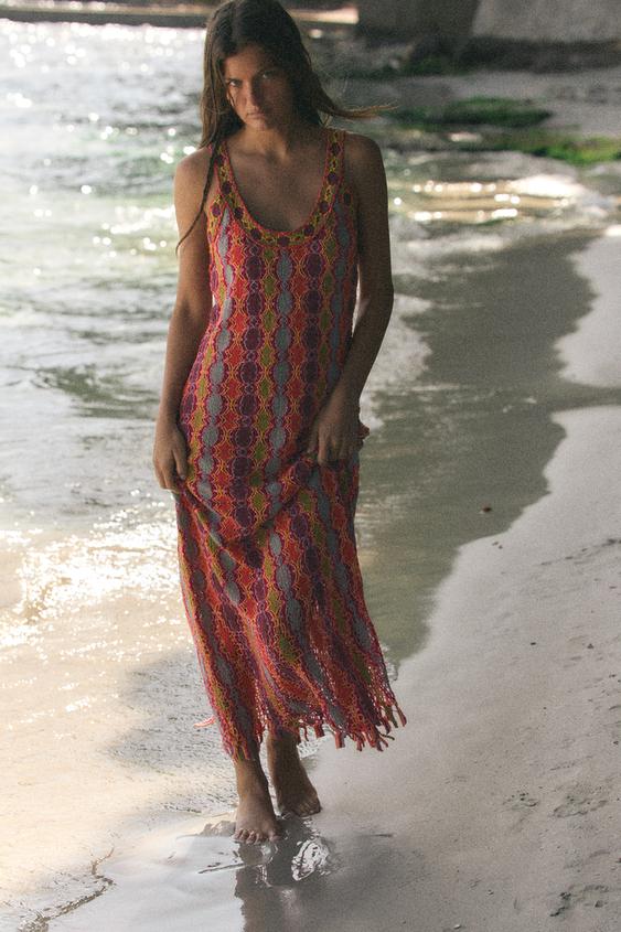 LONG FRINGED KNIT DRESS - Multicoloured by Zara - Image 0