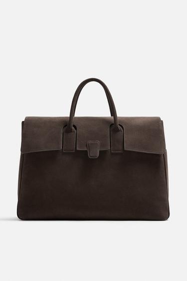 LEATHER HANDBAG - Brown by Zara