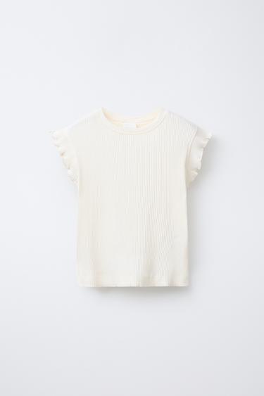 RIBBED T-SHIRT WITH RUFFLES - Ecru by Zara