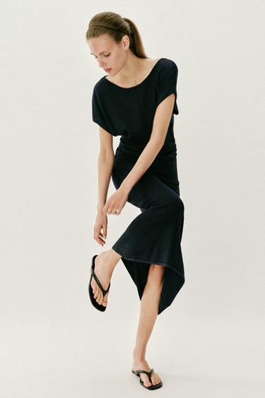 LONG KNIT DRESS WITH SIDE GATHERING - Navy blue by Zara
