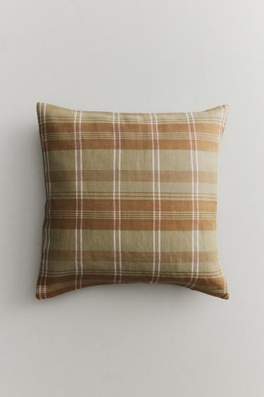 CHECK CUSHION COVER - Mid-green by Zara