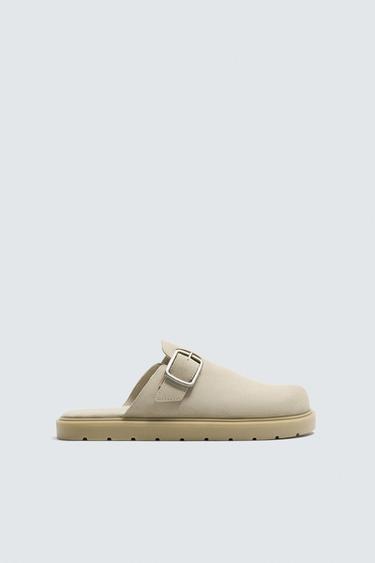 LEATHER BUCKLE CLOGS - Beige by Zara