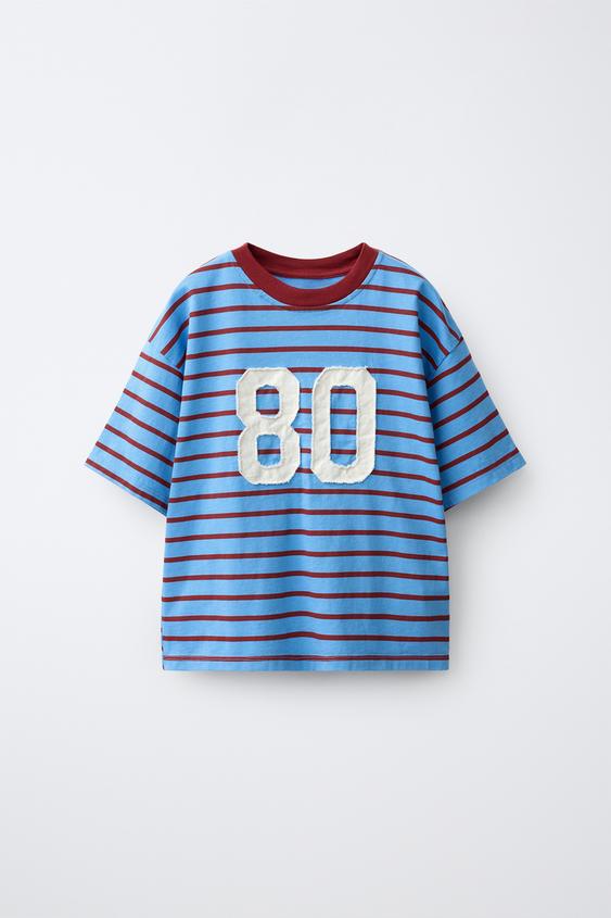 STRIPED NUMBER PATCH T-SHIRT - Light blue by Zara - Image 0
