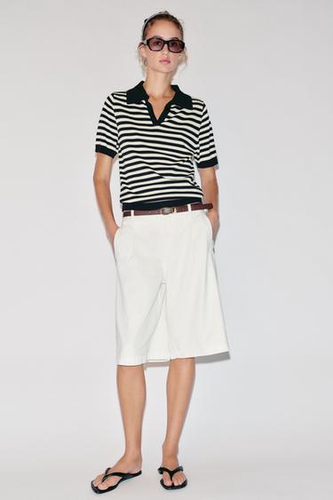 STRIPED SHORT SLEEVE KNIT POLO SHIRT - striped by Zara