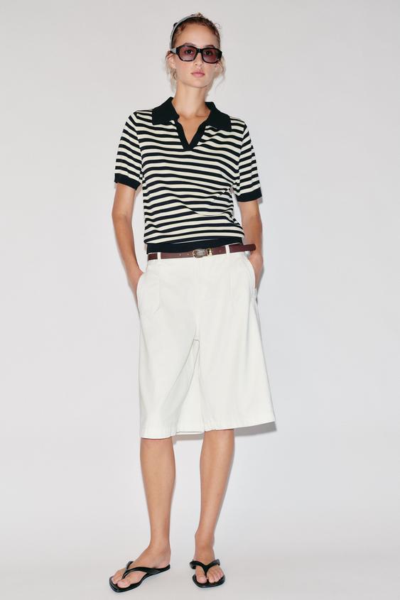 STRIPED SHORT SLEEVE KNIT POLO SHIRT - striped by Zara - Image 0