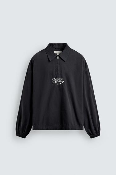 EMBROIDERED ZIP-UP POLO SHIRT - Grey / Blue by Zara