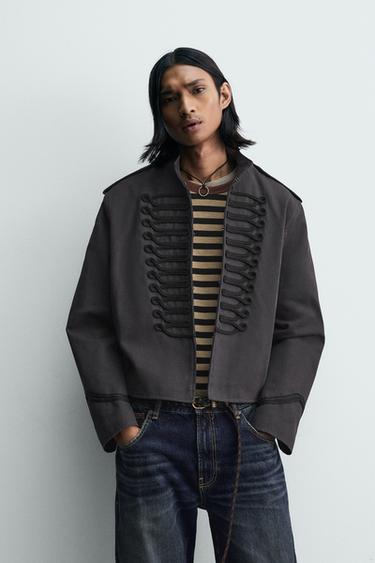 CROPPED FIT FROGGING EMBROIDERY  JACKET - Anthracite grey by Zara