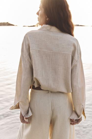 OVERSIZE LINEN BLEND SHIRT - Sand by Zara
