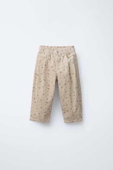 FLORAL CORDUROY TROUSERS - Ecru by Zara