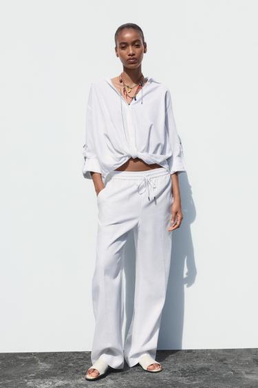 LINEN BLEND SHIRT WITH KNOT DETAIL - White by Zara