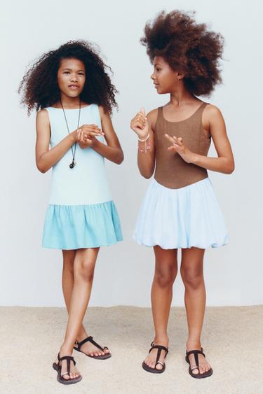 RUFFLED LINEN BLEND DRESS - Light blue by Zara