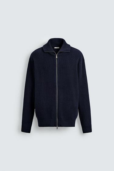 PURL KNIT CARDIGAN WITH ZIP - Navy blue by Zara