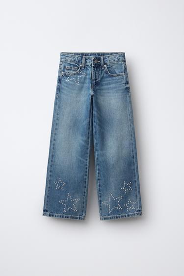 WIDE-LEG JEANS WITH RHINESTONE STARS - Blue by Zara